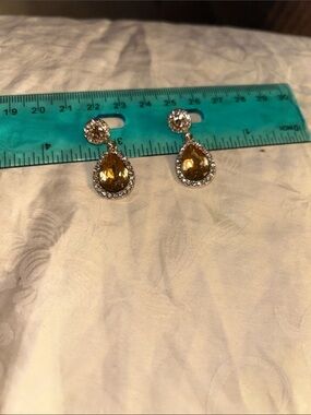 Silver-Tone Amber Teardrop Crystal Earrings for Women